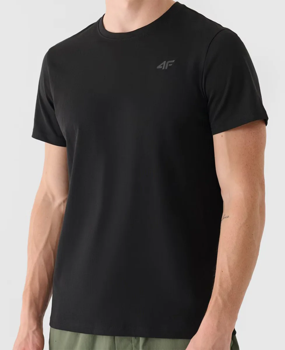 4F Majica Regular Plain T-shirt Black - Image 3